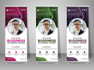 Creative business agency roll up banner design or pull up banner stand mockup