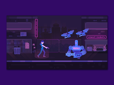 Night Fight. Mobile game concept building character city concept fight game art game design gamedev girl gradient indie indiegame mobile game neon night robot ukraine vector warrior woman