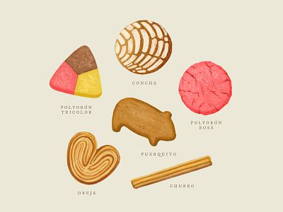 Pan Dulce baker bakery bread churro concha cookies dessert food illustration mexican mexico pan pan dulce pastry pig polvorones puerquito sweet bread sweets