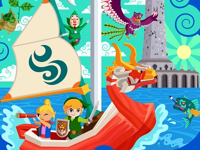 Detail Shot: Wind Waker boat fish gamecube ganondorf hyrule illustration legend of zelda link nintendo ocean poster video game wind waker windwaker zelda