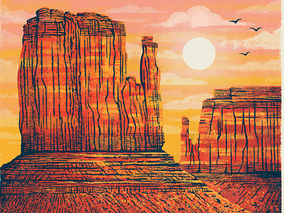 Detail Shot: Texas Forever Project - The Searchers canyons cowboys illustration landscape mesas monument valley mountains movie poster texan texas the searchers western