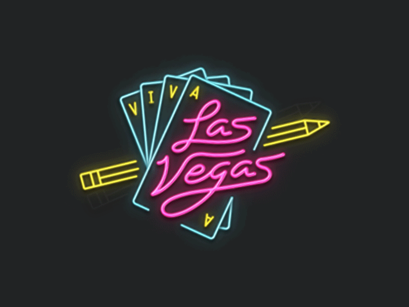 Viva Las Vegas animation education gambling gif las vegas neon neon sign pencil playing cards school vegas