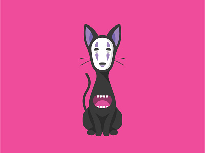 Ghibli abomination cat feline ghibli illustration jiji kikis delivery mask no face pink spirited away studio ghibli