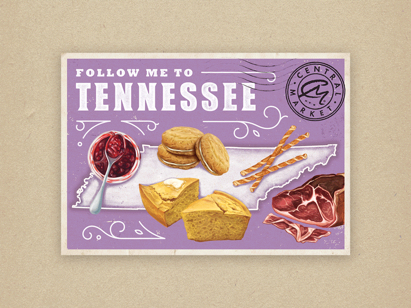 Central Market Taste the South : Poster Set 1 campaign central market cooking food grocery illustration postcard poster southern texas