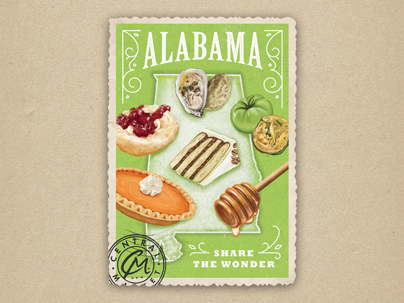 Central Market Taste the South : Poster Set 1 illustration postcard poster