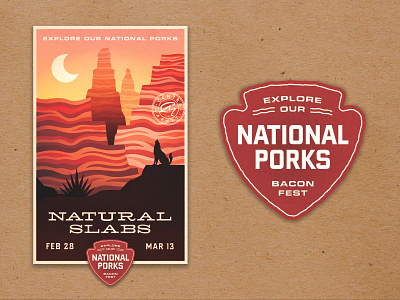 National Porks Bacon Festival bacon badge canyon central market food grocery illustration landscape national park outdoors pig poster supermarket