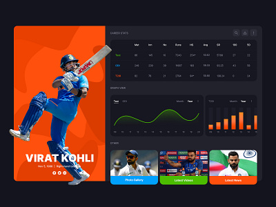 Virat Kohli Career Statistics cricket player data data visualization design indian capitan indian player indian team kohli profile profile card uiux virat viratkohli visual design