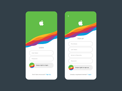 Login & Sign Up screens apple login screen mobile app sign up signup screen ui ux