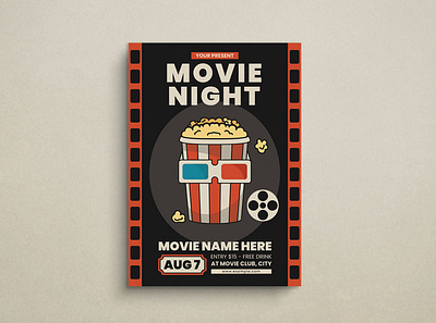 Movie Night Flyer Mockup design flat design flyer graphic design illustration mockup