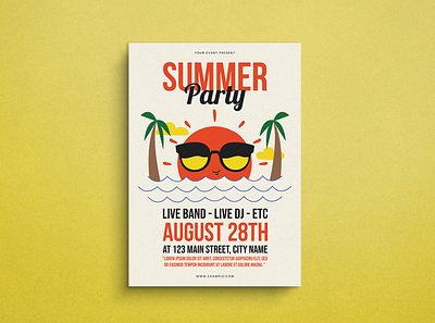 Summer Party Flyer Mockup design flat design flyer graphic design illustration mockup