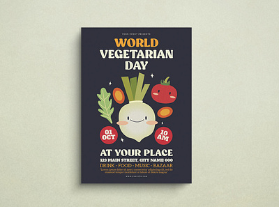 Cute World Vegetarian Day animation cute design flat design flyer graphic design illustration mockup