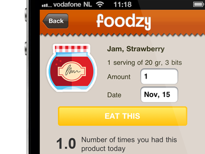Foodzy iOs App app check in food foodzy icon interface ios iphone mobile ui