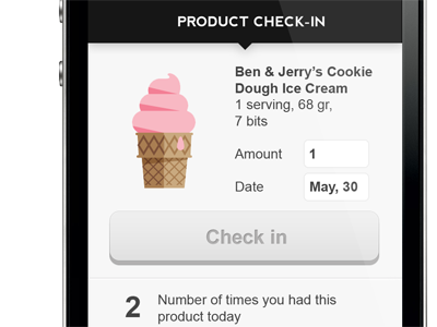 Foodzy check in foodzy app ios black white grey icon ice cream check in button chunky food