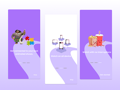 on boarding screens for a kids animation viewing app animation onboarding ui ux