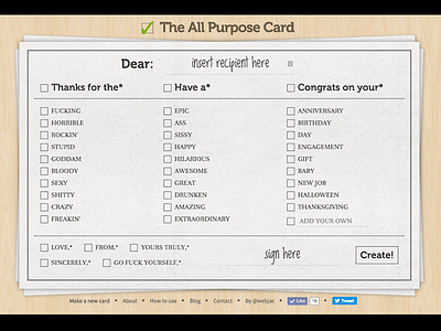 All Purpose Card website