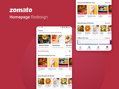 ZOMATO - Homepage Redesign concept design ideation information design mobile application redesign research ui design ux visual design