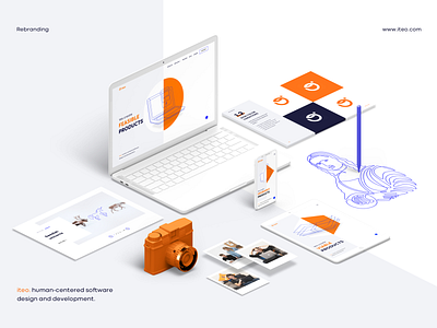 iteo rebranding animations behance blue casestudy geometic illustrations iteo oneline orange rebranding red website