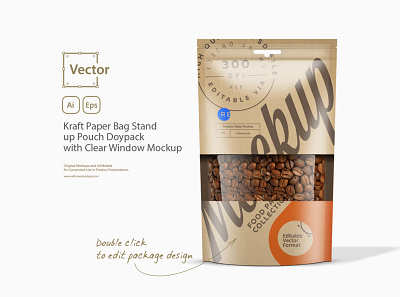 Kraft Paper Bag Stand up Pouch Doypack with Clear Window Mockup coffee coffee bag food kraft kraft bag kraft pouch mock up mockup pack package packaging paper paper bag paper pouch pouch stand up stand up pouch
