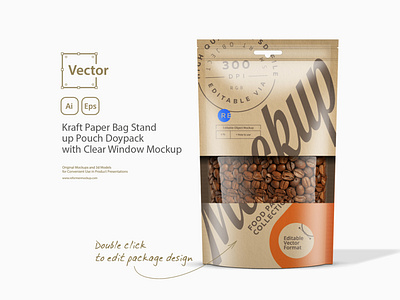 Kraft Paper Bag Stand up Pouch Doypack with Clear Window Mockup