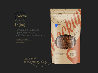 Kraft Paper Bag Stand up Pouch Doypack with Clear Window Mockup coffee coffee bag craft bag food kraft kraft bag kraft pouch mock up mockup pack package packaging paper paper bag paper pouch stand up stand up pouch template