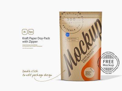 Free Kraft Paper Doy-Pack with Zipper​​​​​​​ Mock-up coffee coffee bag design food free mockup kraft kraft pouch mock up mockup pack package packaging paper paper bag paper pouch pouch psd stand up stand up pouch template