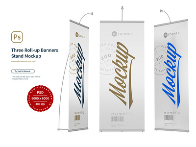 Three Roll-up Banners Stand Mockup advertising advertising stand banner banner mockup banners billboard brand branding commercial conference display display stand exhibition indoor mock up mockup outdoor paper poster presentation
