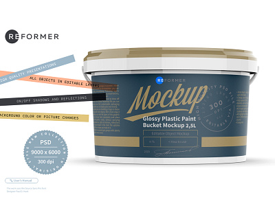 Glossy Plastic Paint Bucket Mockup 2,5L bucket can coffee color design enamel exclusive mockup illustration mock up mockup package packaging packaging design pail paint plastic product psd smart object template