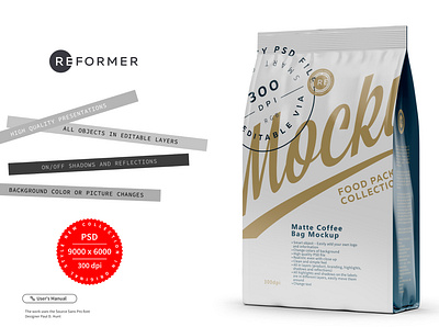 Matte Coffee Bag Mockup branding coffee design foil food illustration logo mock up mockup mockups object pack package packaging product psd screw smart object tea bag template