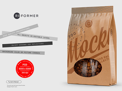 Kraft Coffee Bag with Window Mockup branding coffee design food graphic design illustration logo mock up mockup mockups pack package packaging packaging mockup product psd psd mockup smart object stand up template