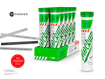 10 Glossy Sport Nutrition Tubes Display Box Mockup by Reformer Mockup