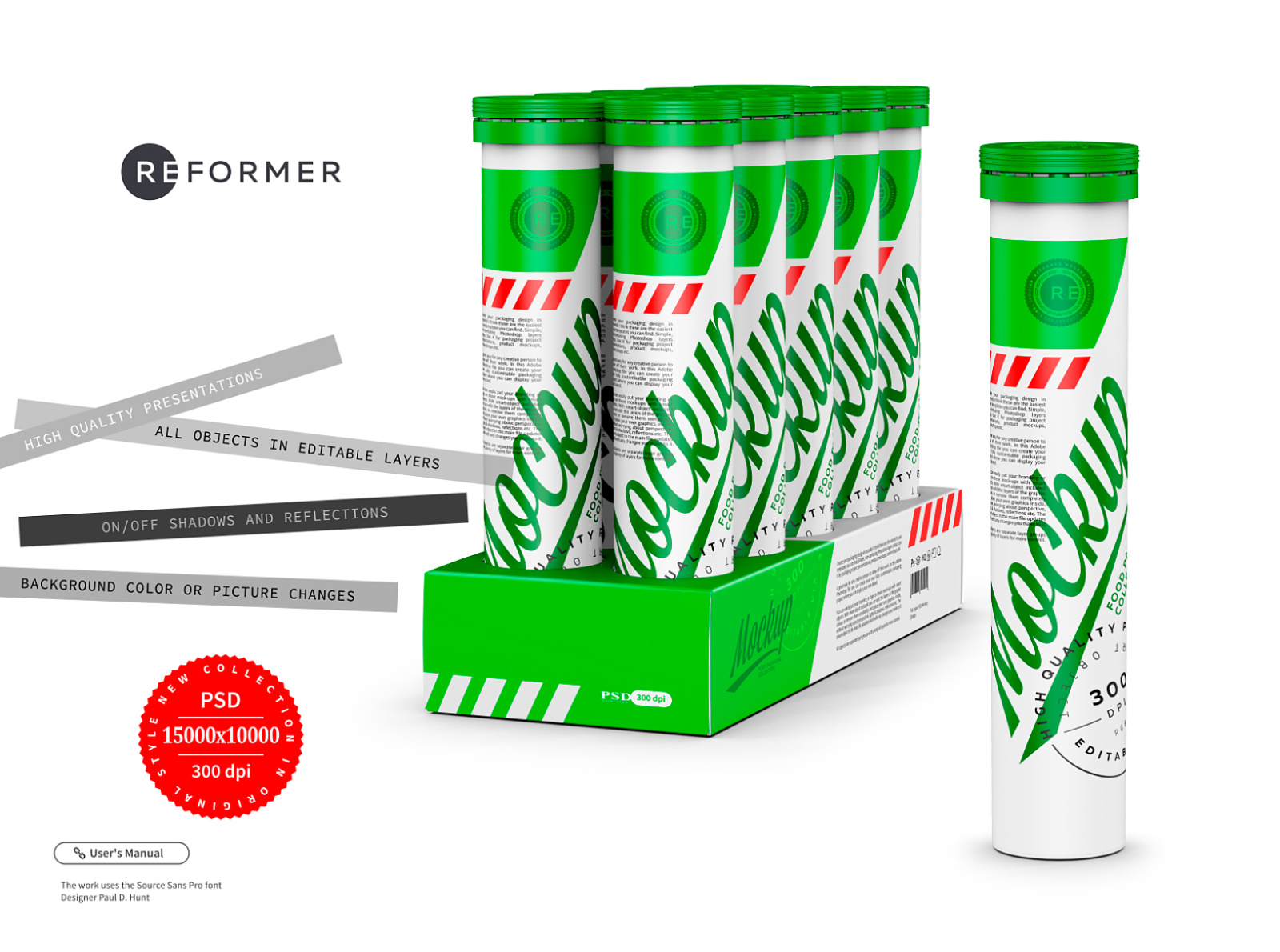 10 Glossy Sport Nutrition Tubes Display Box Mockup by Reformer Mockup