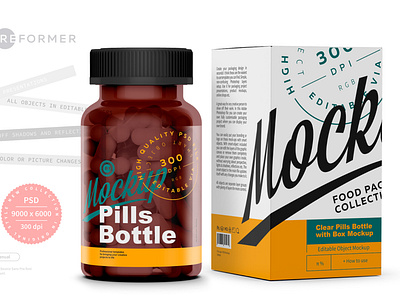 Amber Pills Bottle with Box Mockup