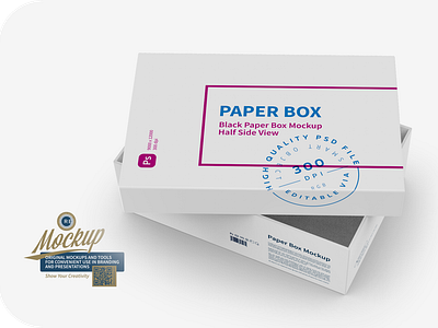 White Paper Box Mockup Half Side View