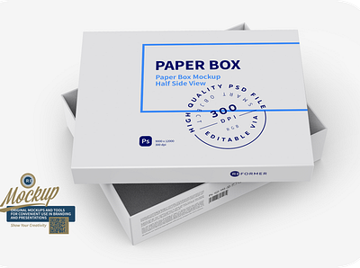 White Paper Box Mockup Half Side View 3d branding coffee design food graphic design illustration logo mock up mockup mockups object package packaging product psd smart object template ui vector