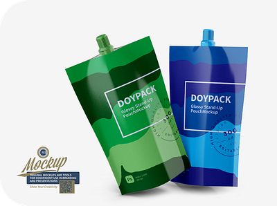 Two Glossy Doy-Pack Mockup design food illustration logo mock up mockup package packaging psd template