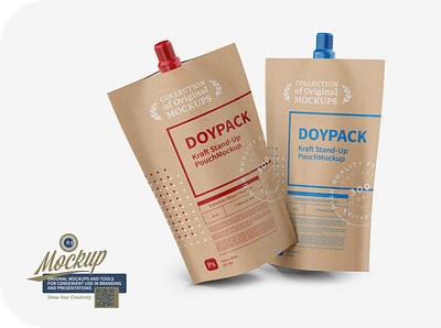 Two Kraft Doy Pack Mockup coffee food illustration mock up mockup pack package packaging psd smart object template ui