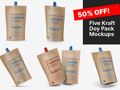 Five Kraft Doy Pack Mockups Bundle