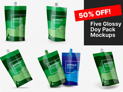 Five Glossy Doy Pack Mockups Bundle