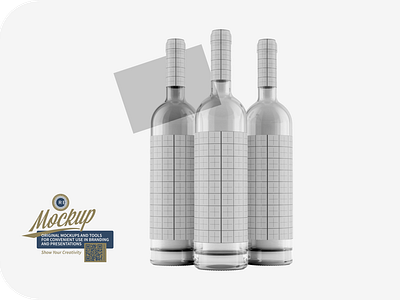 Three Glass Bottles Mockup