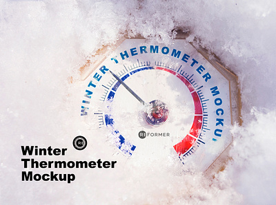 Winter Thermometer Mockup celsius degrees design fahrenheit food freeze frost frost resistant heating illustration keep warm mock up mockup not hot packaging psd snow temperature template thermometer mockup