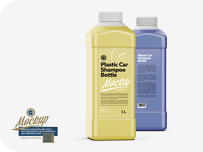 Two Plastic Auto Shampoo Bottle Mockup