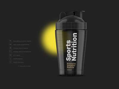 Matte Bottle Protein Shaker Mockup 500ml