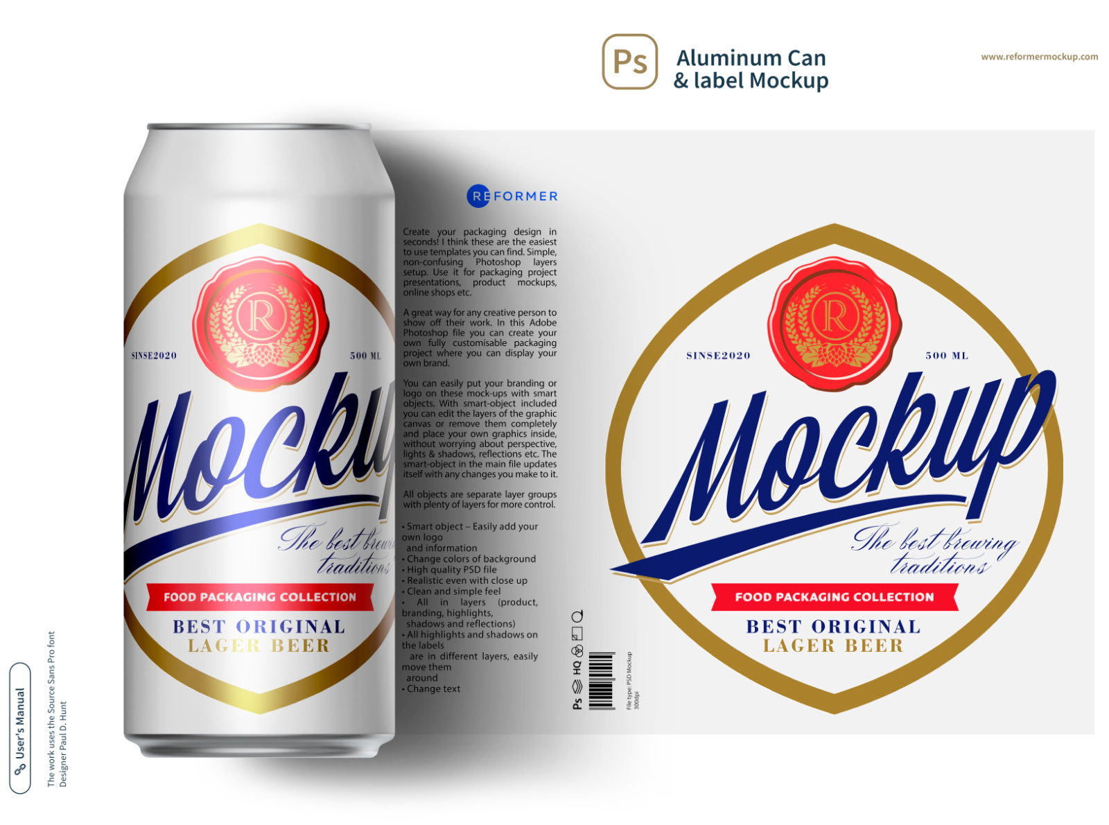 500ml Matte Aluminium Can & label Mockup by Reformer Mockup on Dribbble