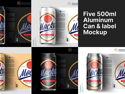 500ml Aluminum Can & label Mockup Bundle