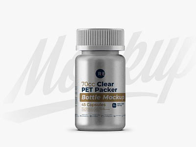 Metallic Plastic Pills Bottle Mockup 70CC