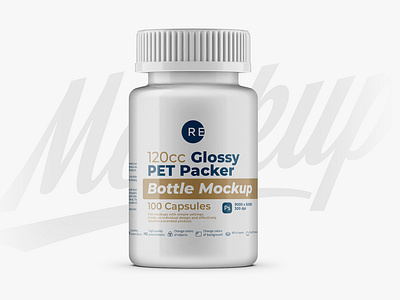 Glossy Pills Bottle Mockup 120CC