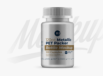 Metallic Plastic Pills Bottle Mockup 120CC branding coffee design food graphic design illustration logo mock up mockup mockups pack package packaging packaging mockup product psd smart object template ui vector