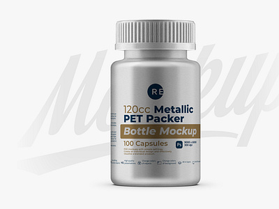 Metallic Plastic Pills Bottle Mockup 120CC