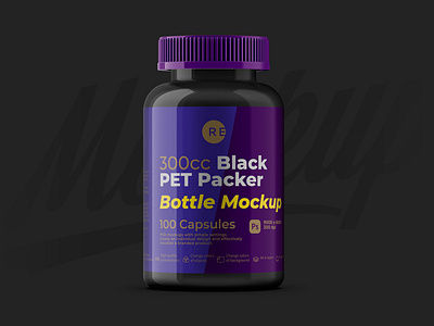 Black Pills Bottle Mockup 300CC