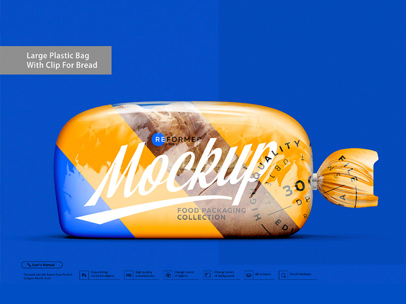 Large Plastic Bag with Clip for Bread Mockup by Reformer Mockup on Dribbble